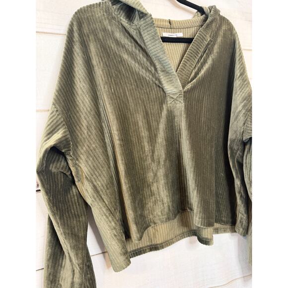 O'neill Size LG Army Green Ribbed Super Soft Hoodie Oversized Cropped - Picture 5 of 5